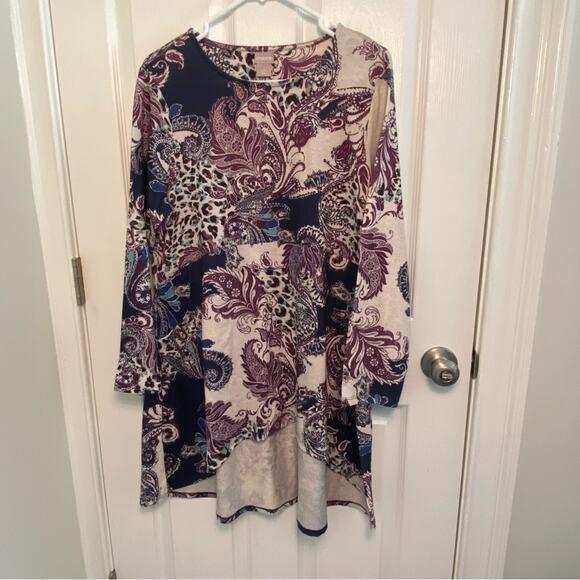 Chicos Asymmetrical Paisley Print Button-Back Lightweight Tunic sz L 2 pockets - Picture 9 of 12